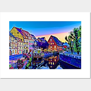 Quaint Canal Strasbourg Alsace France Retro Landscape Posters and Art